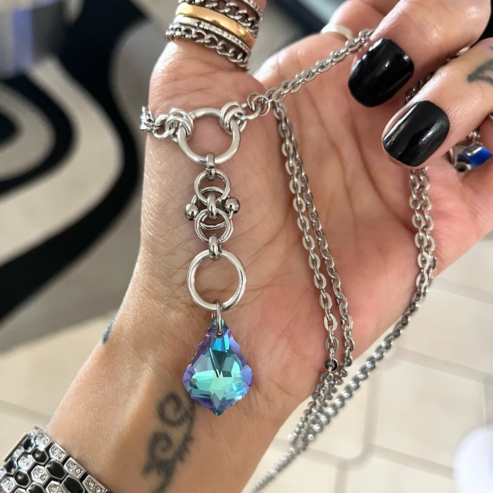 Handmade Blue purple iridescent rainbow austrian crystals maille celtic set - Picture 14 of 16